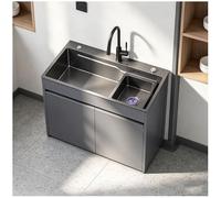 Unité D'Évier Autoportant En Acier Inoxydable 304, Évier Utilitaire De Cuisine Avec Armoire De Rangement Robinet Eau Chaude Et Froide Siphon Anti-Odeur Pour Intérieur Extérieur Commercial