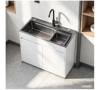 Unité D'Évier Autoportant En Acier Inoxydable 304, Évier Utilitaire De Cuisine Avec Armoire De Rangement Robinet Eau Chaude Et Froide Siphon Anti-Odeur Pour Intérieur Extérieur Commercial