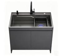 Unité d'Évier Cuisine Inox avec Rangement Meuble | Évier à Autoportant avec Robinets d'eau Chaude et d'eau Froide et Panier Égouttoir pour Usage Domestique et Professionnel