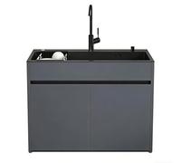 Unité d'Évier Moderne avec Rangement pour Studio et Balcon, cuve en inox nano noir avec meuble en aluminium alvéolaire, poignée encastrée, design anti-débordement, accessoires complets