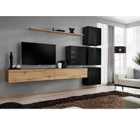 Meuble TV Mural Design "Switch IX" 310cm Naturel & Noir