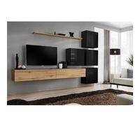 Meuble TV Mural Design "Switch IX" 310cm Naturel & Noir