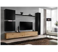 Meuble TV Mural Design "Switch VIII" 280cm Noir & Naturel