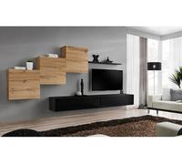 Meuble TV Mural Design "Switch X" 330cm Naturel & Noir