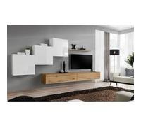 Meuble TV Mural Design "Switch X" 330cm Blanc & Naturel