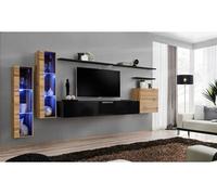 Meuble TV Mural Design "Switch XI" 330cm Naturel & Noir