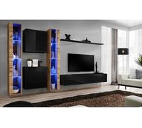 Meuble TV Mural Design "Switch XVI" 330cm Noir & Naturel