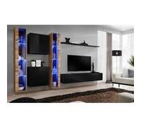 Meuble TV Mural Design "Switch XVI" 330cm Noir & Naturel