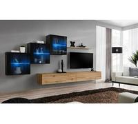 Meuble TV Mural Design "Switch XX" 330cm Naturel & Noir