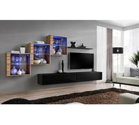 Meuble TV Mural Design "Switch XX" 330cm Noir & Naturel