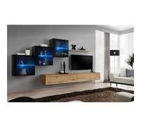Meuble TV Mural Design "Switch XX" 330cm Naturel & Noir