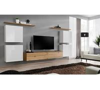 Meuble TV Mural Design "Switch IV" 320cm Blanc & Naturel