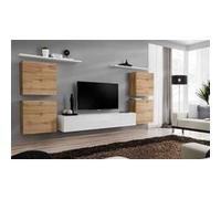 Meuble TV Mural Design "Switch IV" 320cm Naturel & Blanc