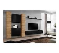 Meuble TV Mural Design "Switch VI" 330cm Naturel & Noir