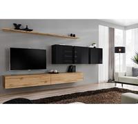 Meuble TV Mural Design "Switch VII" 340cm Naturel & Noir