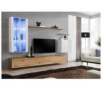 Meuble TV Mural Design "Switch XII" 270cm Blanc & Naturel