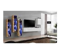 Meuble TV Mural Design "Switch XIII" 330cm Blanc & Naturel