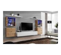 Meuble TV Mural Design "Switch XIV" 320cm Naturel & Blanc