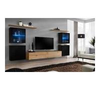 Meuble TV Mural Design "Switch XIV" 320cm Noir & Naturel