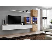 Meuble TV Mural Design "Switch XIX" 310cm Blanc & Naturel