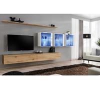 Meuble TV Mural Design "Switch XVII" 340cm Naturel & Blanc