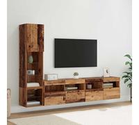 Unité Murale TV en Bois d'ingénierie avec LED 4 pcs, Meuble TV Mural avec étagères modulables et Rangement organisé, Design Moderne pour Salon et Centre de Divertissement