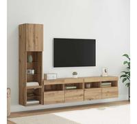 Unité Murale TV en Bois d'ingénierie chêne Artisanal 190x30x132 cm avec éclairage LED 4 pièces Meuble TV Mural Moderne pour Salon et Centre de Divertissement