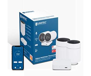 UNITEC 30945 Kit de démarrage 2 en 1 avec thermostat de radiateur intelligent à écran LCD Compatible avec Amazon Alexa et l’Assistant Google