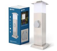 Unitec 44245 Colonne en Acier Inoxydable avec 2 Prises et Lampe sans Câble, Argent