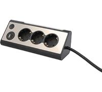 UNITEC Multiprise d'angle de Table avec 3 Prises, 2 Ports USB, Interrupteur Tactile pour contrôler la LED intégrée, IP20, idéale pour la Cuisine, Le Bureau ou l'atelier, façade en Acier Inoxydable