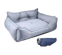 United Colors of Benetton Lit pour animaux de compagnie | Couleur grise | Dimensions 90 x 70 x 28 cm | Lit ergonomique pour chiens de taille moyenne | Housse lavable en machine et manteau pour animaux