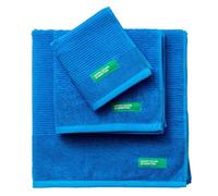 UNITED COLORS OF BENETTON. Lot de 3 Serviettes de Bain (Coiffeuse 30 x 50 cm + Mains 50 x 90 cm + Salle de Bain 70 x 140 cm) 450 g/m² 100% Coton Bleu 'Rainbow'