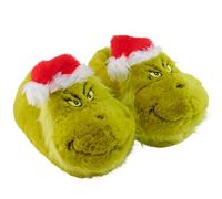 United Labels Chaussons 3D Le Grinch en peluche pour femmes et hommes, vert, 32/34, pantoufles unisexes avec bonnet de Noël, chaussons d’hiver
