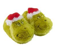 United Labels Chaussons 3D Le Grinch en peluche pour femmes et hommes, vert, 32/34, pantoufles unisexes avec bonnet de Noël, chaussons d’hiver