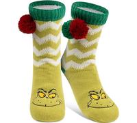 United Labels Der Grinch Chaussettes douillettes pour femme, vertes, taille unique, chaussettes antidérapantes moelleuses avec pompon et doublure, chaussettes de refuge, chaussettes chaudes pour femme