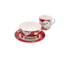 United Labels Harry Potter Service de table 3 pièces, en porcelaine, rouge, avec assiette Ø 19 cm, tasse 220 ml et bol de 330 ml