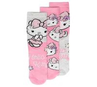 United Labels Hello Kitty Lot de 3 paires de chaussettes de sport pour fille Rose/gris, Rouge/gris, 27-30