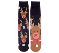 United Labels Lot de 2 paires de chaussettes d'hiver en forme de renne pour homme - Noir, Noir , 39-42