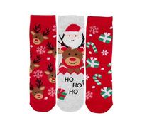 United Labels Lot de 3 paires de chaussettes de Noël pour enfants - Motif renne - Rouge/gris, rouge/gris, 31-34
