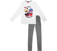 United Labels Miraculous Pyjama pour fille - Ladybug Ensemble pyjama enfant manches longues haut avec pantalon blanc/gris 134/140