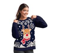 United Labels Pull d'hiver à design rennes, Ugly Sweater pour femme, design rennes en bleu et blanc, sweat-shirt, 100% polyacrylique, bleu, M