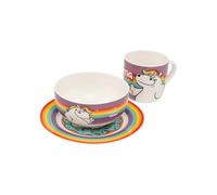 United Labels Pummel & Friends Ensemble de vaisselle 3 pièces, motif licorne, arc-en-ciel, en porcelaine, avec assiette Ø 19 cm, tasse 220 ml et bol 330 ml