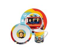 United Labels Sam le pompier Lot de 3 pièces pour enfants, arc-en-ciel, en porcelaine, avec assiette Ø 19 cm, tasse 220 ml et bol 330 ml, vaisselle pour enfants