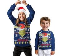 United Labels The Grinch Pull de Noël pour Enfants - Merry Grinchmas Pull d'hiver en Tricot Sweat Ugly Christmas Sweater Noël Bleu (DE/NL/SE/PL, Numérique, 122, 128, Regular, Bleu)