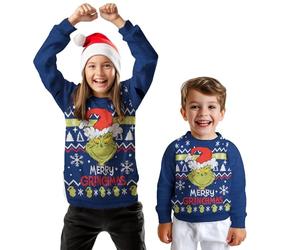 United Labels The Grinch Pull de Noël pour Enfants - Merry Grinchmas Pull d'hiver tricoté Sweat Ugly Christmas Sweater Noël Bleu (DE/NL/SE/PL, Numérique, 98, 104, Regular, Bleu)
