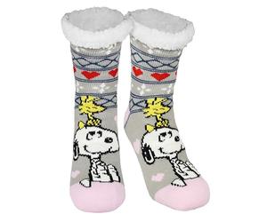 United Labels The Peanuts Snoopy Chaussettes de Chalet - Chaussettes Douces d'Hiver Moelleuses pour Femmes, Gris/Rose, Adulte, Femme, Numérique (de/à), M, 35, 38