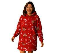 United Labels X-Mas Hoodie Oversize pour Femme - Renne, Sweat Plaid Douillet, Pull Couverture Moelleux, Rouge (Tailles M/L)