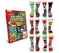 United Oddsocks Calendrier de l'Avent 12 jours pour homme Boîte de 12 chaussettes festives Multicolore et amusantes 39-46