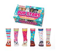 United Oddsocks - Lot de 6 paires de chaussettes pour filles Pup Stars - 30,5-38,5 - 38,5 - Cadeau amusant et fantaisie pour anniversaire, Noël, chien, Multicolore, 12-5.5