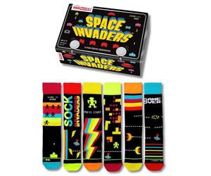 United Oddsocks - Novelty Space Invaders - Box of 6 Oddsocks for Men